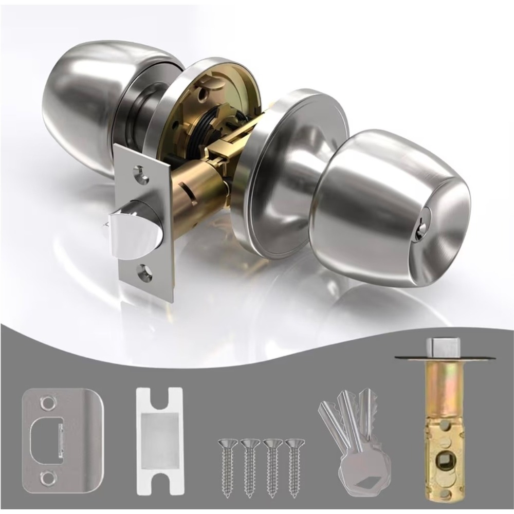 Voraus Entry Door‎ Knob Brushed Nickel Keyed Lockset Grade 3 Universal Handing